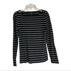 Black/white striped long sleeve top small nautical size small Ralph Lauren